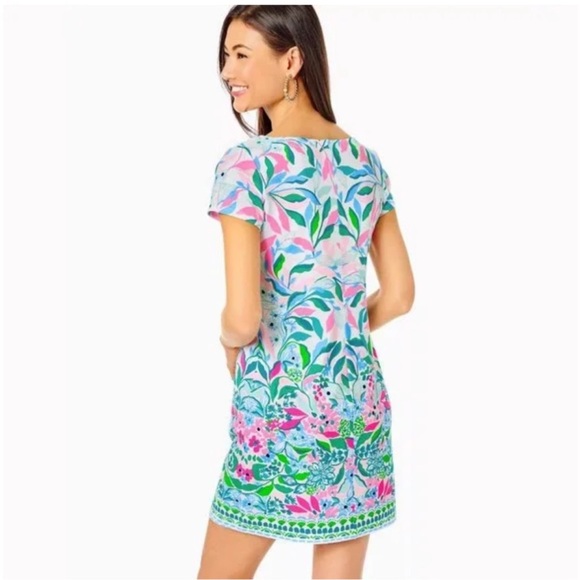 Lilly Pulitzer UPF 50+ Sophiletta Short Sleeve Dress, Water Lilly Green Leaf Me - Picture 10 of 14